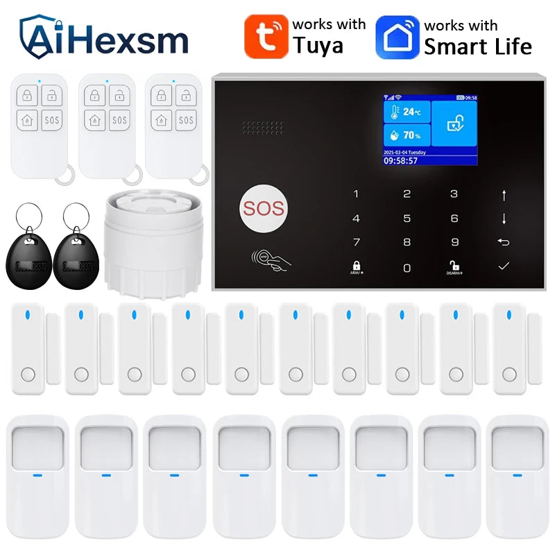 Home WIFI & GSM Security Alarm System – Anti-Theft with Door Sensor, PIR Motion Detector, Tuya Smart App & Alexa Control