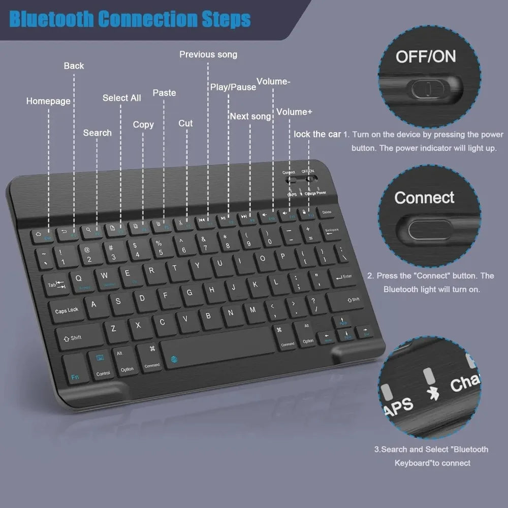 Bluetooth Keyboard for iPad & Tablets – Compatible with iPad 7–10th Gen, iPad Pro/Air/Mini, Samsung & Xiaomi