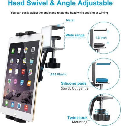 Universal Under Cabinet Phone & Tablet Holder – Metal Clamp Stand for 4.7–13” iPad & iPhone