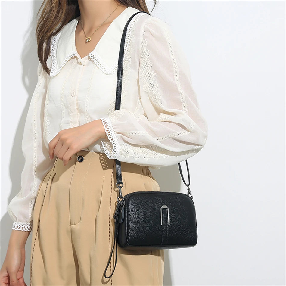 Luxury Genuine Leather Women's Crossbody Bag – Solid Color Shoulder Bag, Clutch & Messenger Purse