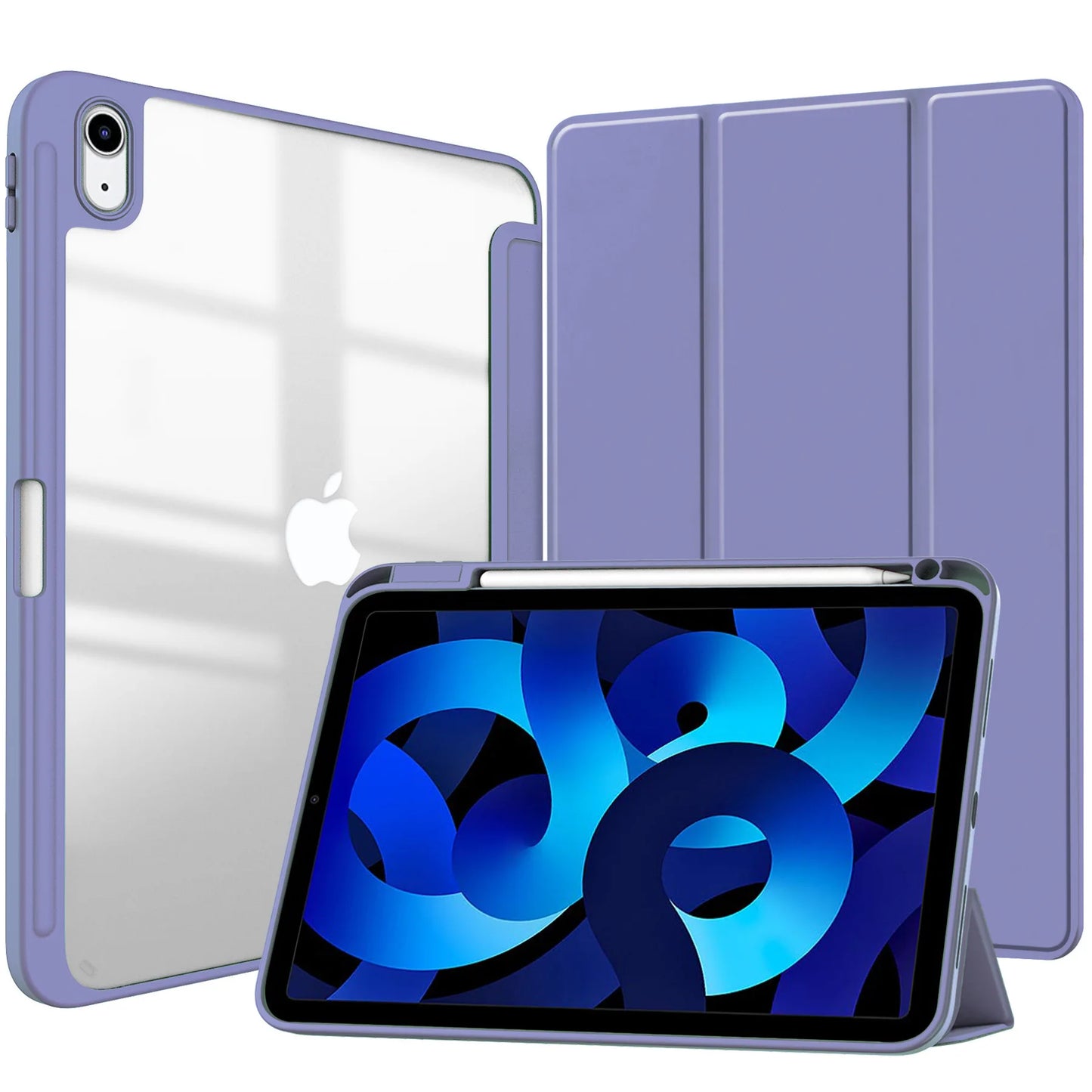 Smart PU iPad Case - Transparent Protective Cover for iPad Air Pro 11 Inch 10.9 10.2 9.7 Models with Stand