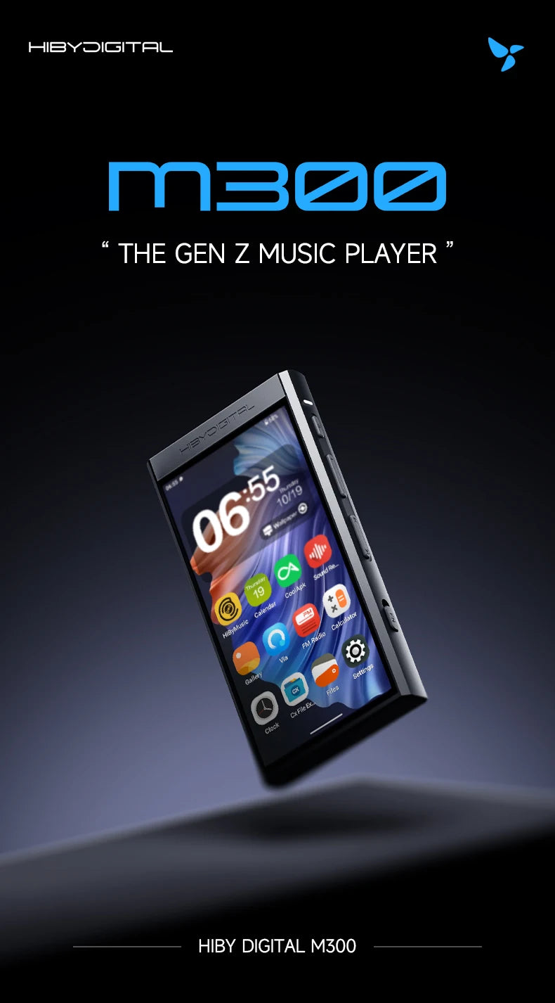 HiBy Digital M300 Android 13 Music Player - MP3, HiFi Audio, Bluetooth, WiFi, USB DAC, DSD, FM Radio, Dual Mic, Built-in Speaker, 29hr Battery