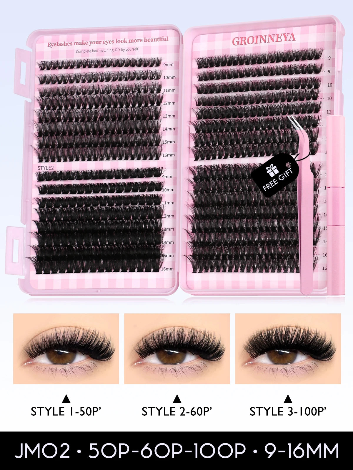 GROINNEYA Cat Lash Clusters Kit – 640pcs with Lash Bond & Seal, DIY Eyelash Extensions for Home Use