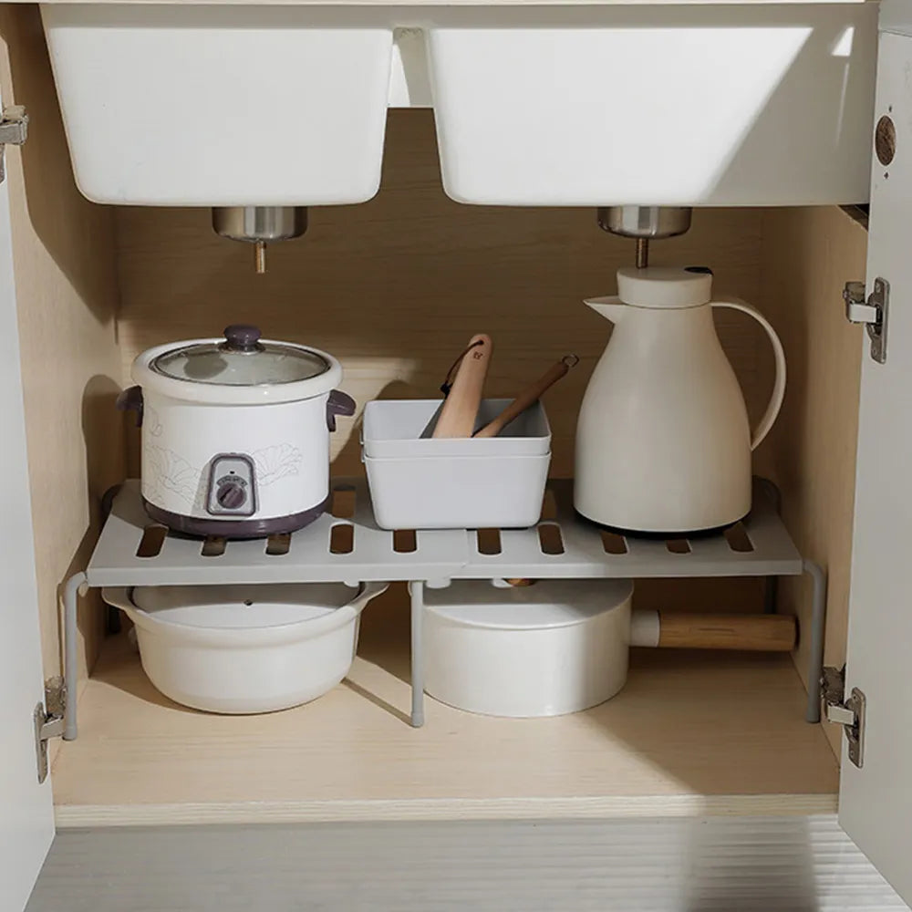 Retractable Stackable Sliding Rack Organizer Shelf - Kitchen Iron Storage Rack for Cabinets, Tableware, Countertops, Ideal for Home Organization