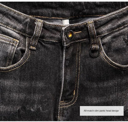 Luxury Korean Streetwear Slim Fit Denim Jeans – Punk Style with 3D Embroidery for Spring & Autumn