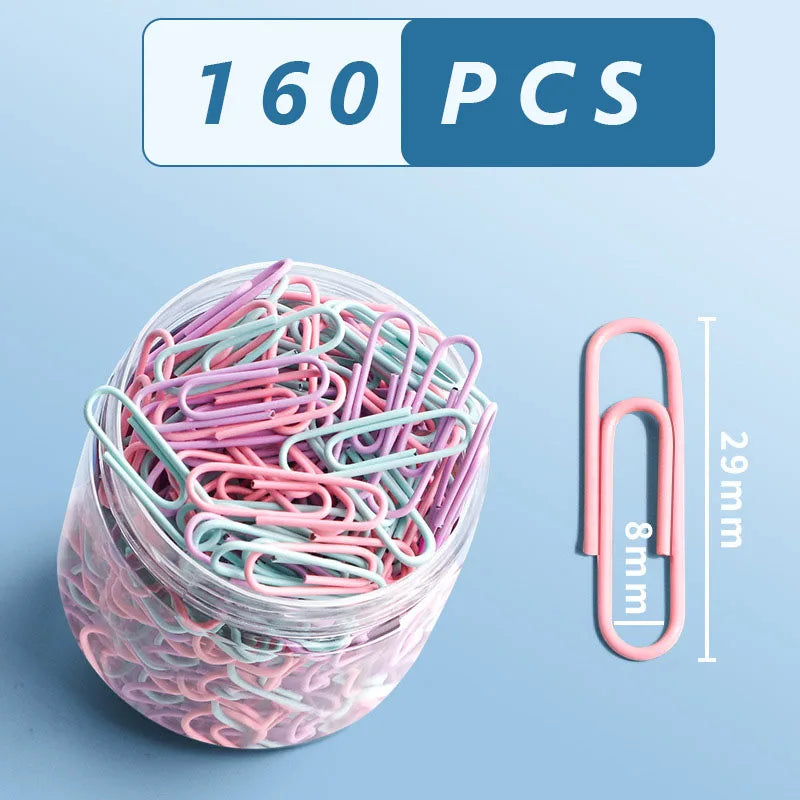 160PCS Color Stainless Steel Paper Clips Set – Large Office File Bookmarks & Organizer Stationery Clips Pack