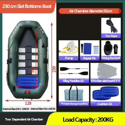1.75–3.6m Inflatable PVC Fishing Kayak Boat – Air Deck Raft Rubber Dinghy with Clip Net, Portable Fishing Watercraft