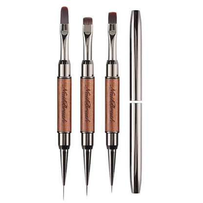 Double-Head Sandalwood Handle Nail Brush – Liner Brush Painting Pen, Gel Brush for Crystal Nail Art Manicure