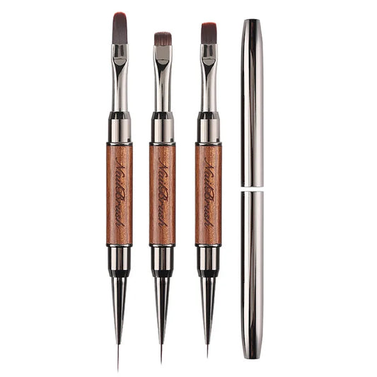 Double-Head Sandalwood Handle Nail Brush – Liner Brush Painting Pen, Gel Brush for Crystal Nail Art Manicure