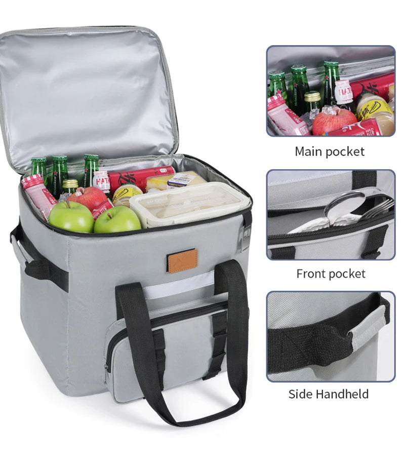 40L Thermal Food Carrier Bag – Large Insulated Cooler Tote with Zipper, Portable Leakproof Picnic Bag for Camping and Beach