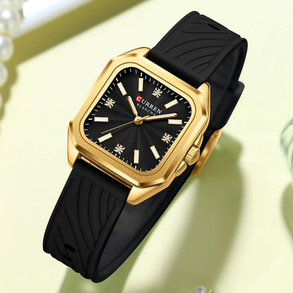 CURREN Square Women’s Quartz Watch - Casual Silicone Strap Fashion Wristwatch with Gift Box