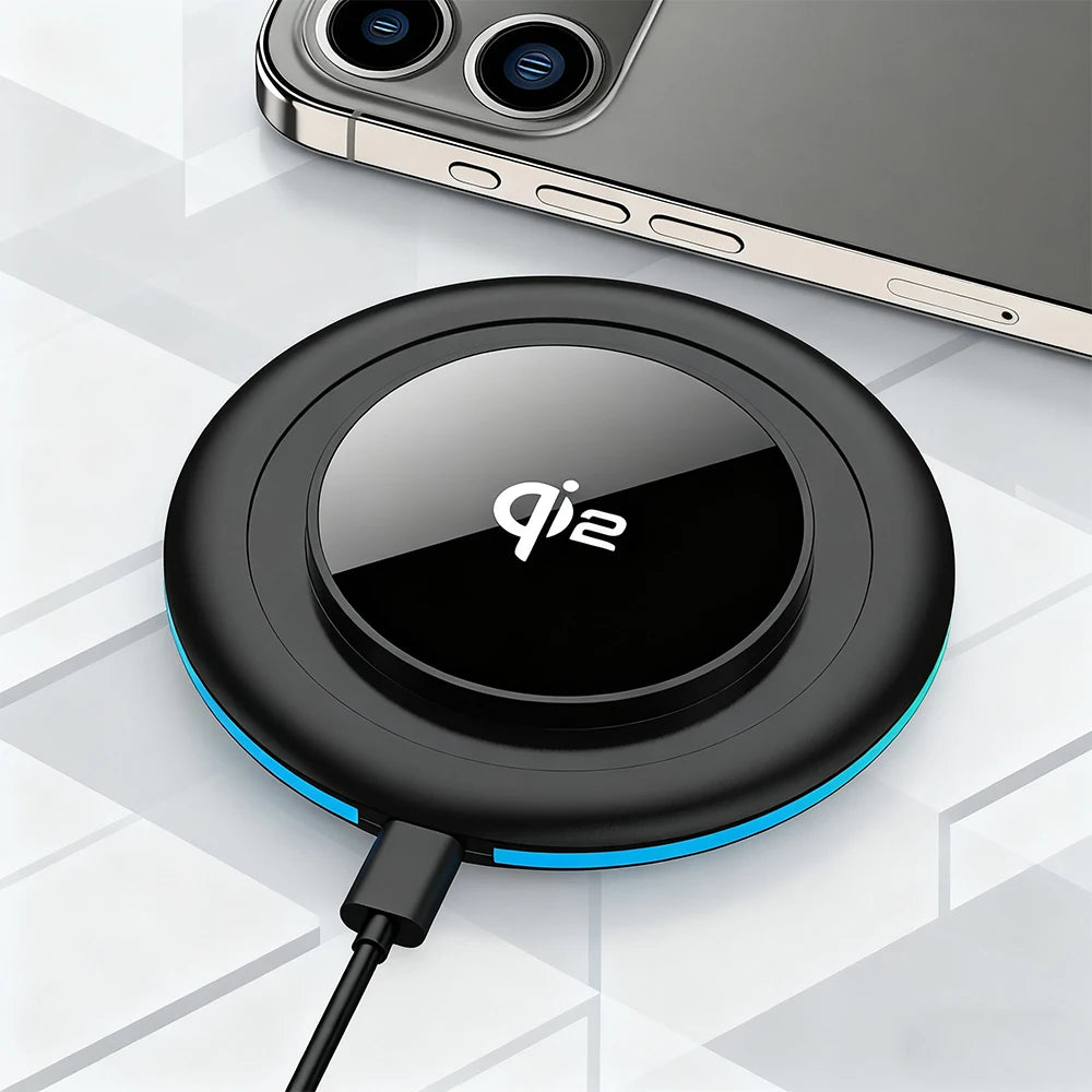 Desktop Wireless Charging Station with Type-C Cable and LED Light - Fast Charger for iPhone 12–17, Samsung Galaxy S24/S25, Xiaomi and Huawei
