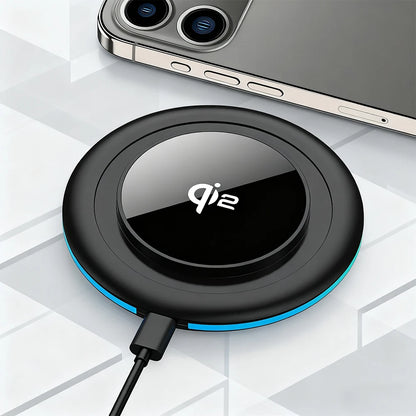 Desktop Wireless Charging Station with Type-C Cable and LED Light - Fast Charger for iPhone 12–17, Samsung Galaxy S24/S25, Xiaomi and Huawei