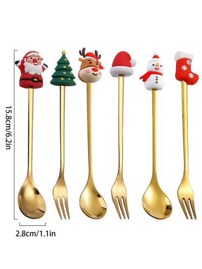 Leeseph Christmas Coffee Spoons and Forks Set - Stainless Steel Holiday Gifts for Kids (Red/Green Gift Box Set) - Available in 4 or 6 Pieces