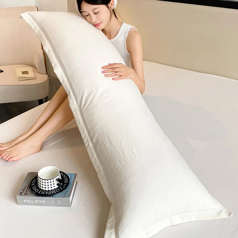 Long Pillowcase - Solid Color Washed Double Pillow Cover 48x100cm 120cm 150cm 180cm Couple Pillowcase Without Insert