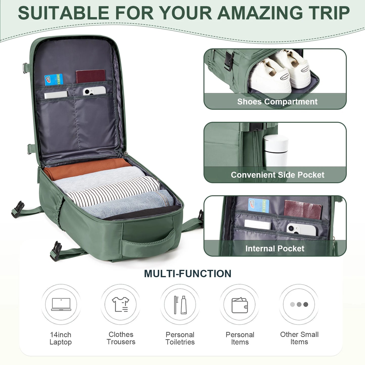 Ryanair Backpack 40x20x25 - Cabin Bag Travel Backpack for Men and Women, Hand Luggage & Laptop Mochila