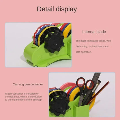 Semi-Automatic Multi-Roll Tape Dispenser – Reusable Thermal Tape Cutter with Storage Compartment