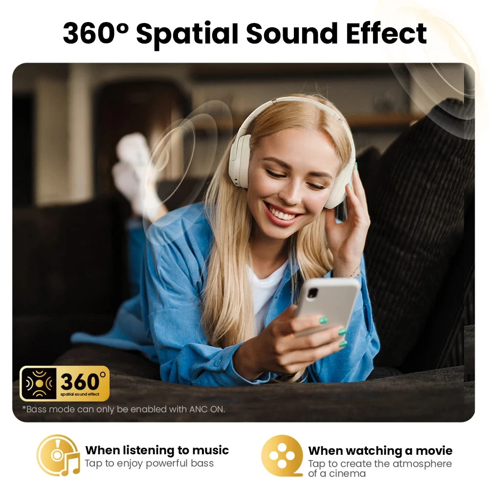 HAYLOU S30 Wireless Bluetooth 5.4 Headphones - 43dB Adaptive Noise Cancelling, 40mm Driver, 80H Playtime Earphones