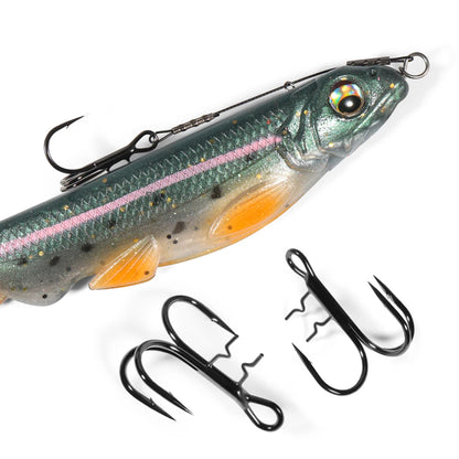 Rosewood Treble Fishing Hook with Holder - Extra Sharp Barbed Triple Hooks for Soft Swimbaits & Rubber Baits