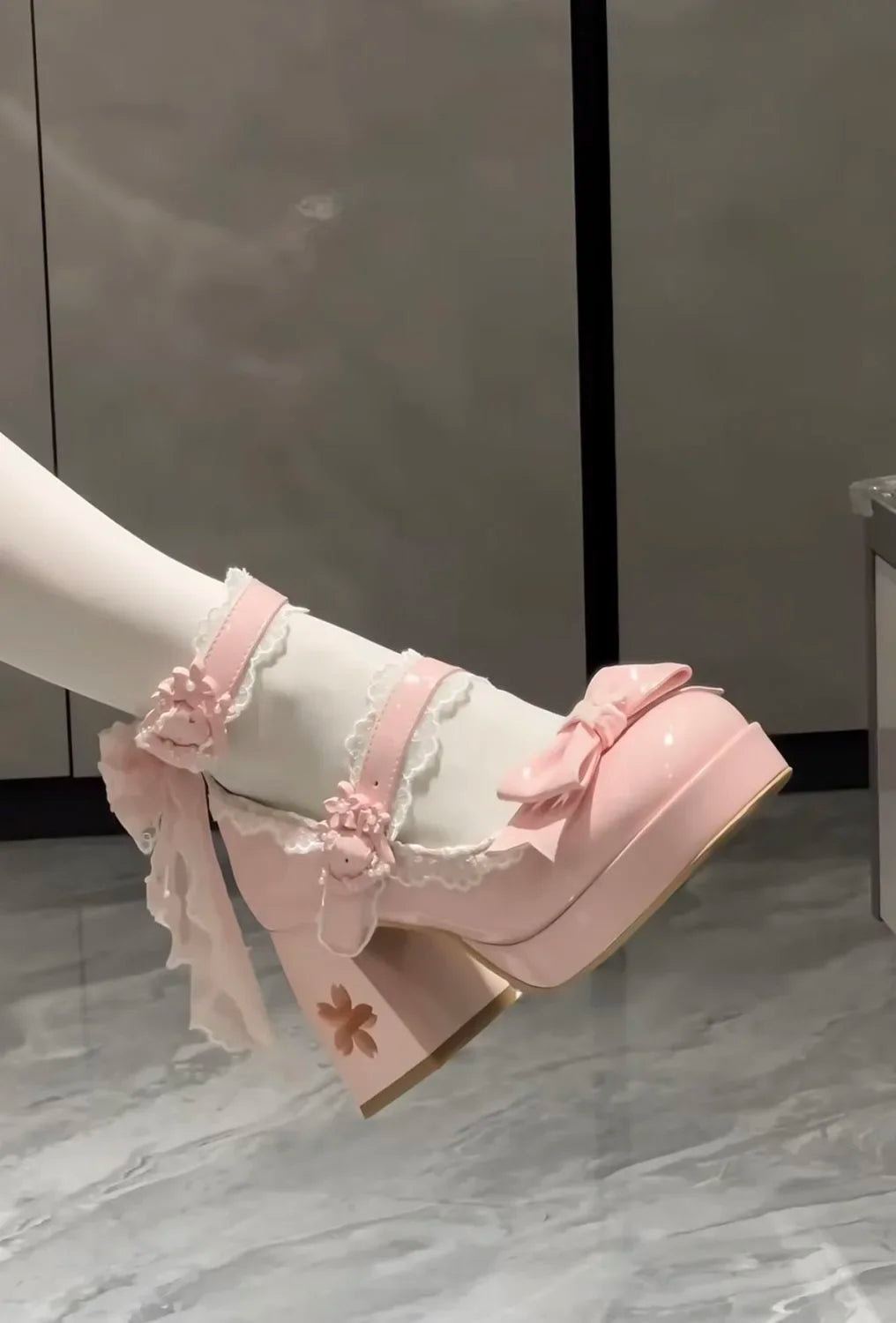 Lolita Butterfly Knot High Heels – Cute Platform Mary Jane Shoes for Girls, Students & Sakura Wedding Dress