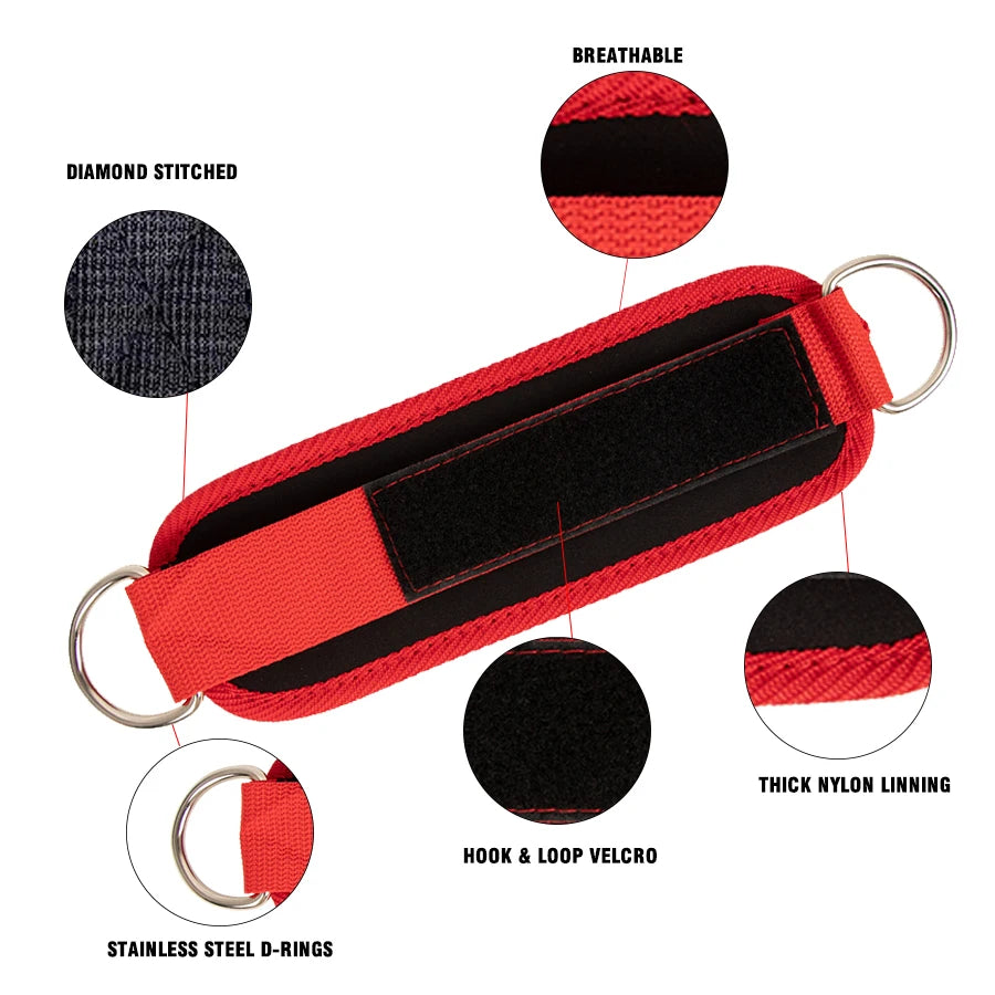 Adjustable Fitness Ankle Straps - D-Ring Support Cuffs for Gym Leg Strength Workouts - Pulley Buckle Sports Guard