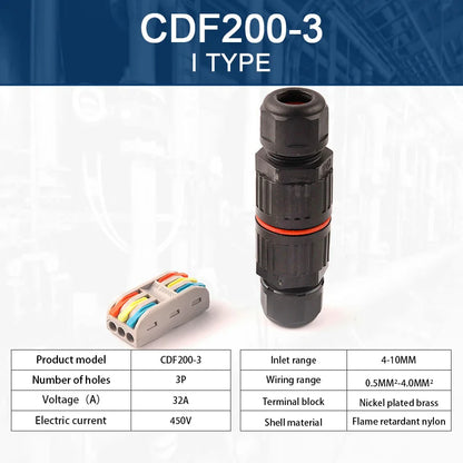 IP68 Waterproof Wire Connector Junction Box – 2/3/5 Pin Quick Push-In Terminal for 4-10mm Outdoor Cables