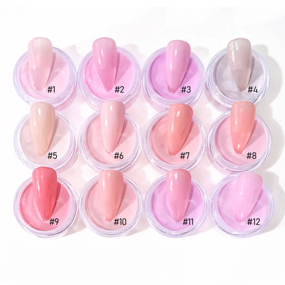12-Color Nude Pink 3-in-1 Professional Acrylic Powder Set - 12 Jars for Dip & Acrylic Nail Extensions, Structure & Dust, 10g Each