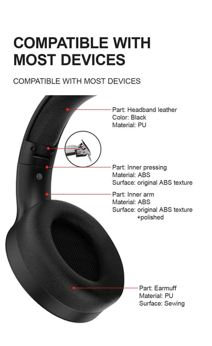 Siindoo JH919 Wireless Bluetooth Headphones - Foldable Stereo Earphones, Super Bass, Noise Reduction Mic for Laptop, PC, TV