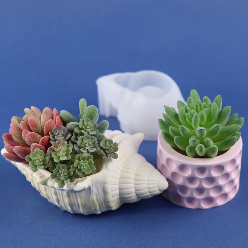 Cute Elephant Hedgehog Conch Geometric Modeling Silicone Mold - Concrete Cement Fleshy Flower Pot, Epoxy Resin Plaster Mould