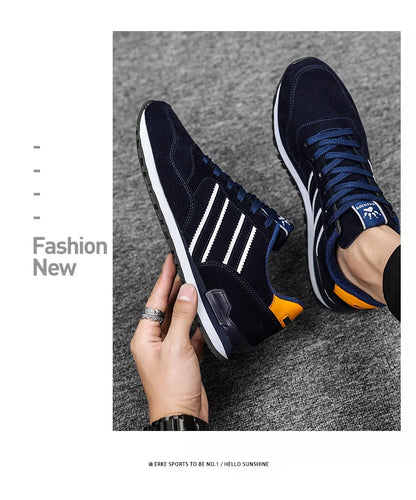 Men's Casual Artificial Leather Sneakers – Lightweight Breathable Lace-Up Flats for Spring & Outdoor Wear