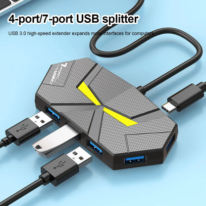 7-Port USB 3.0 Hub Type-C Docking Station — High-Speed 5Gbps Adapter for Laptop, Hard Drive, Mouse & Keyboard