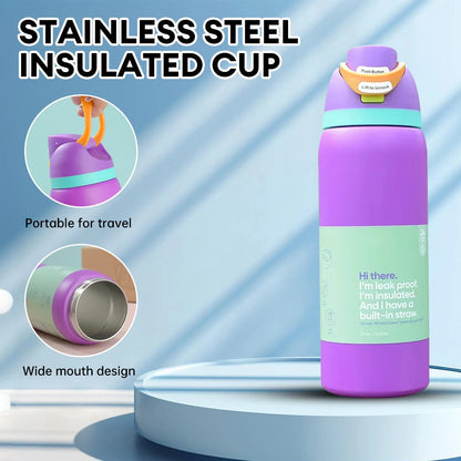32oz Vacuum Insulated Stainless Steel Water Bottle with Straw – Thermal Cup for Outdoor Sports, Camping & Hiking