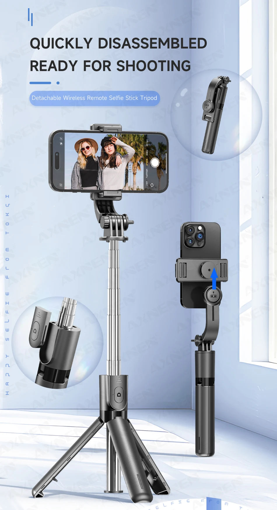 Bluetooth Selfie Stick Tripod with Wireless Remote and Phone Holder – Adjustable Desktop Stand for iPhone & Android, Optional Fill Light