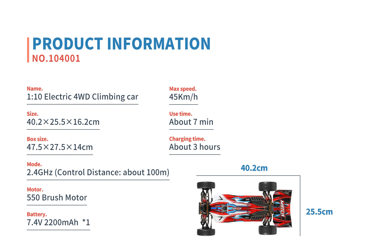 Wltoys 104001 RTR 1/10 4WD RC Car – 2.4G High-Speed Remote Control Drift & Off-Road Climbing Metal Vehicle, 45km/h