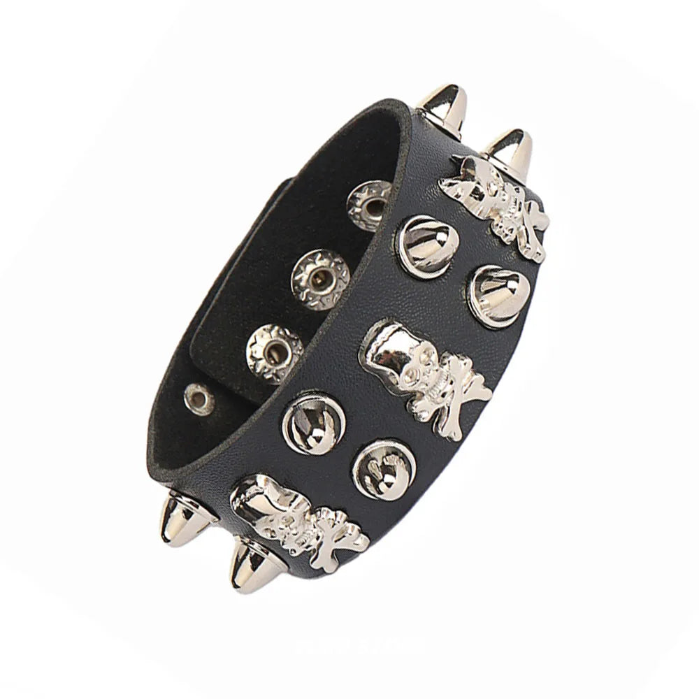 2024 Punk Cool Adjustable PU Bracelet for Men & Women – Vintage Gothic, Hip Hop, Rock, Kpop Dancer Jewelry Accessories