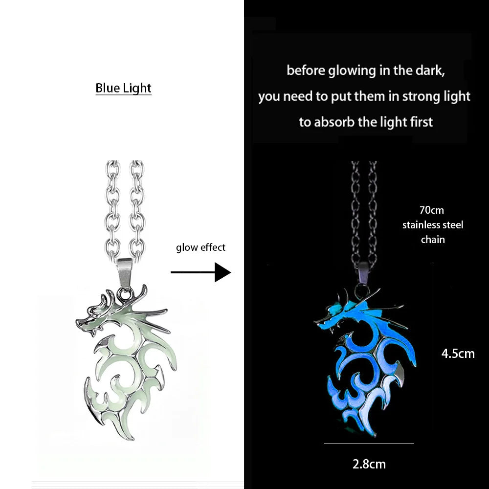 Hip-Hop Rock Dragon Necklace – Stainless Steel Chain with Luminous Alloy Pendant, Glow-in-the-Dark Night Dance Jewelry