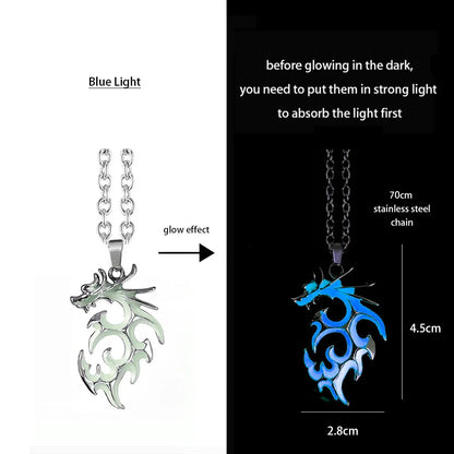 Hip-Hop Rock Dragon Necklace – Stainless Steel Chain with Luminous Alloy Pendant, Glow-in-the-Dark Night Dance Jewelry