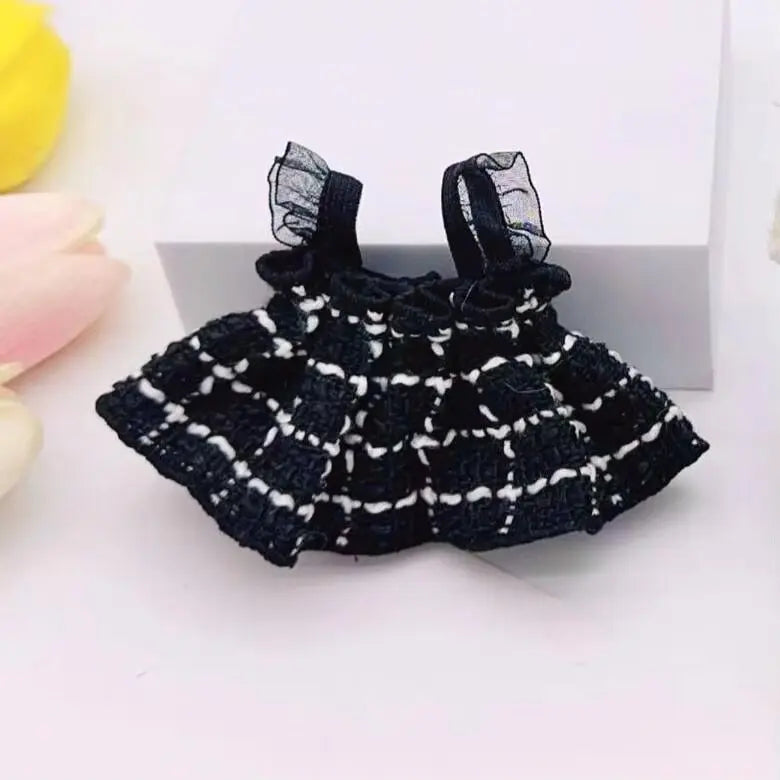 Labubu Doll Clothes Outfit — Black & White Plaid Dress Set | Mini Doll Clothing Accessories | DIY Girl Gift