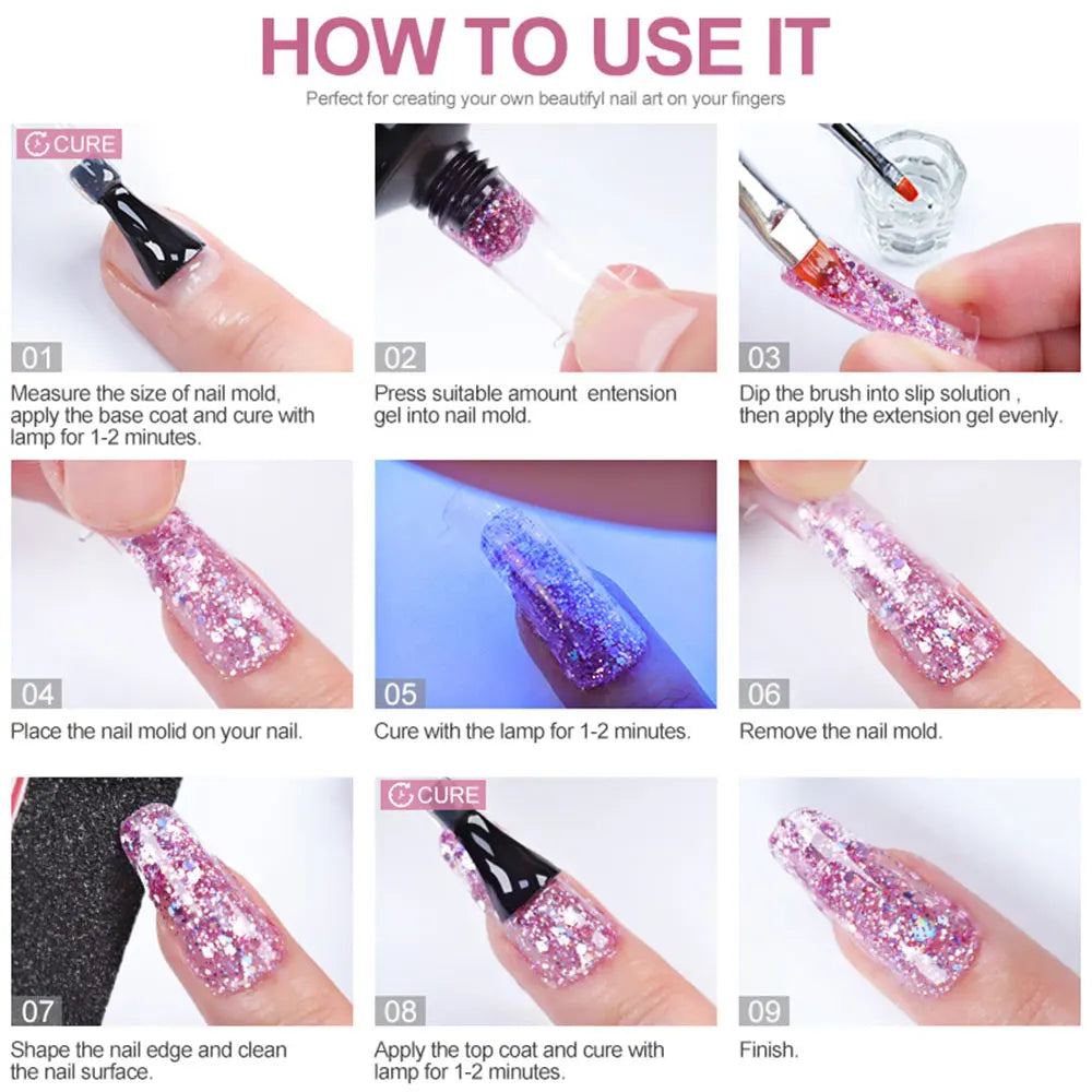 LIMEGIRL 30ml Nail Extension Gel – Glitter Soak-Off Acrylic UV Poly Gel for Quick Nail Build & Manicure