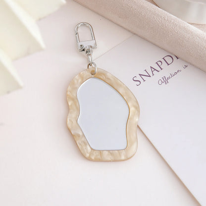 Mini Resin Makeup Mirror Keychain - Irregular Portable Touch-Up Mirror Bag Charm for Purses & Backpacks