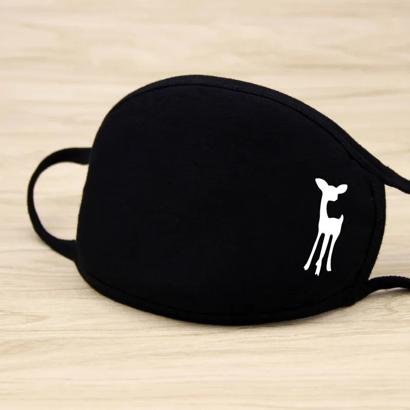 Black Cotton Winter Mask — Unisex Thickened Half-Face Cotton Cartoon Pattern Anti-Dust Respirator