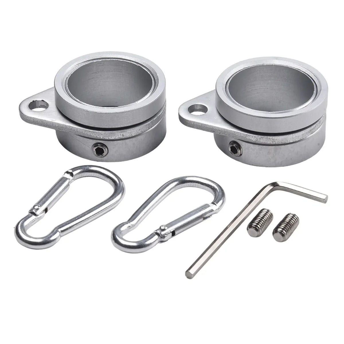 2-Piece Aluminum Flagpole Rings with Carabiners - 360° Rotating Anti-Wrap Mounting Clips for 0.75–1 Inch Flag Poles