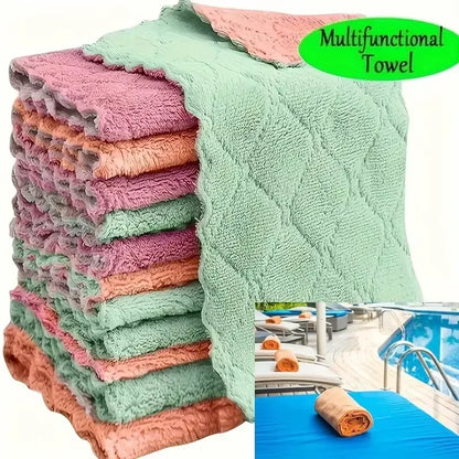 5/10/20pcs Light Gray Kitchen Towels – Ultra-Fine Fiber Cleaning Cloths, Soft, Absorbent & Stain-Removing Set