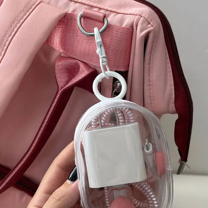 Portable Mini Clear Zipper Storage Bag Keychain – Cartoon Doll Toy, Mystery Box Organizer for Earphones, Chargers, Gift Bag for Kids