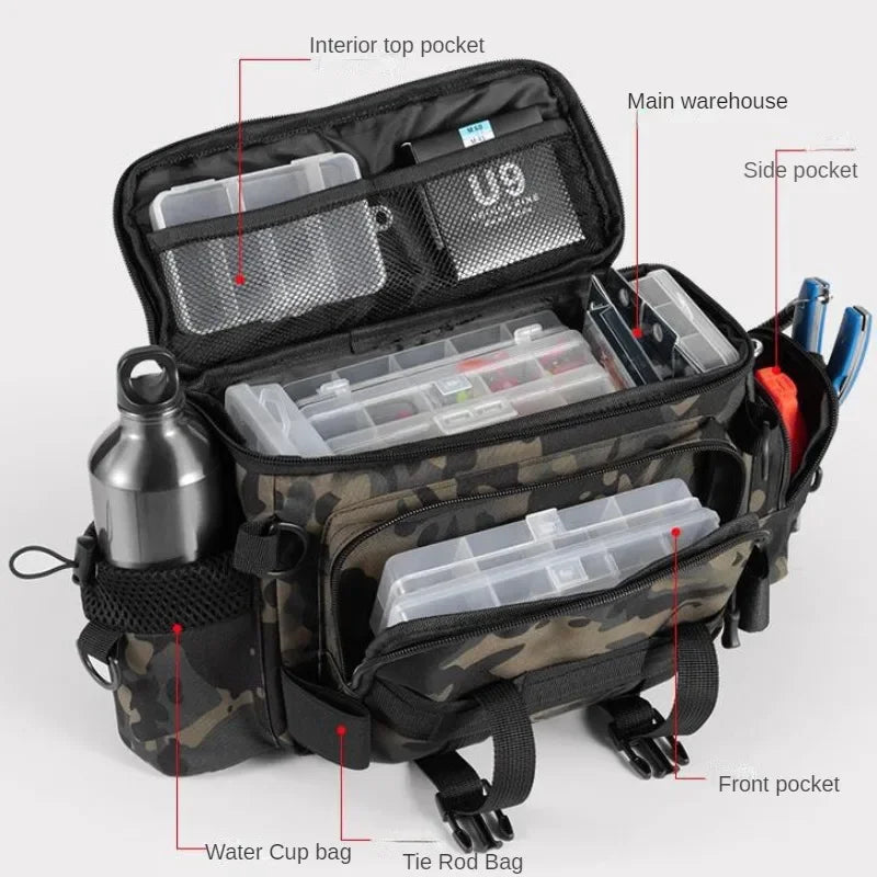 Portable Fishing Tackle Shoulder Bag – Storage Bag with Rod Holder for Outdoor Sports & Fly Fishing