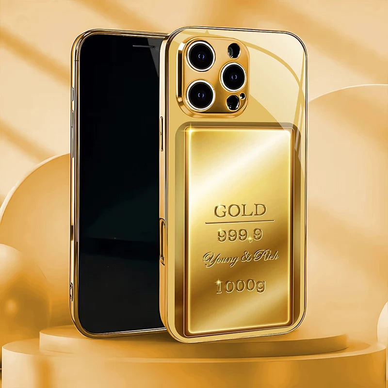 Gold Bar Metallic Phone Case - Luxury Glass Cover for iPhone