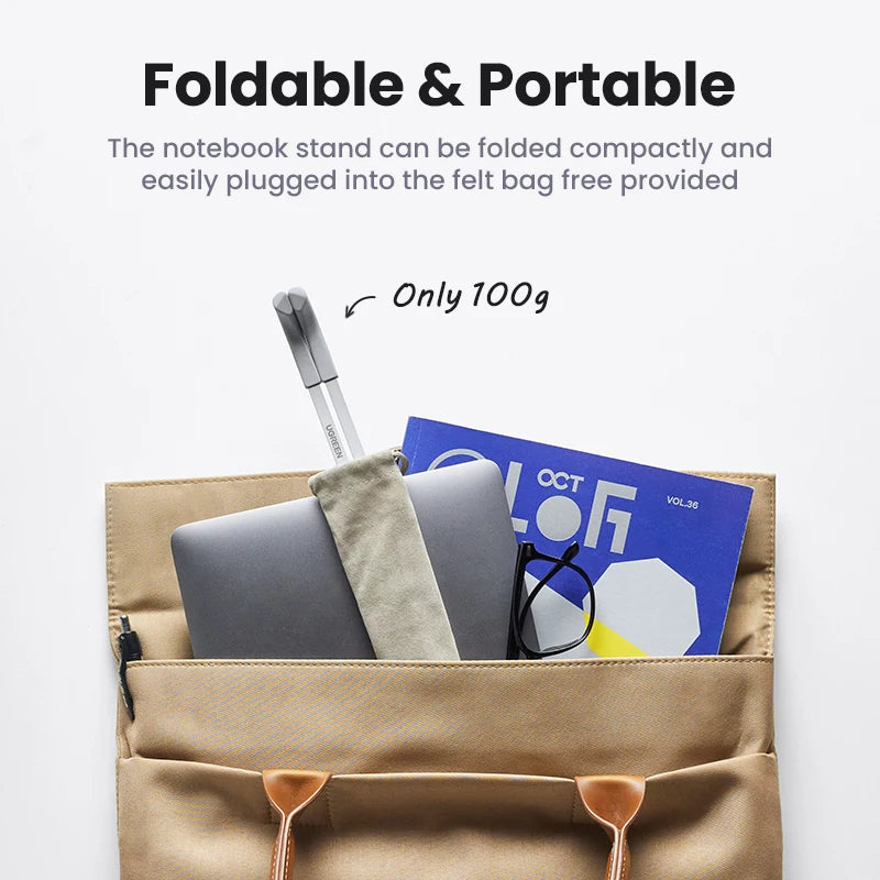 UGREEN Foldable Aluminum Laptop Stand - Vertical Notebook Holder for MacBook Pro Air, Tablet & Phone Support