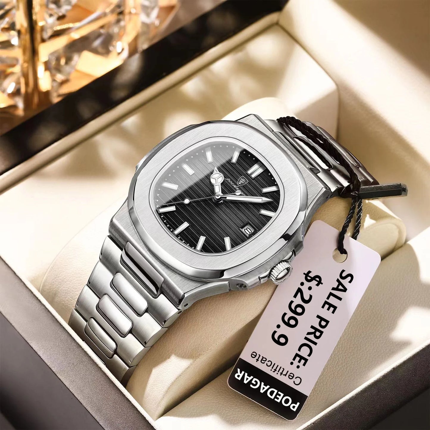 POEDAGAR Luxury Men's Sports Watch — Waterproof Luminous Quartz Wristwatch with Square Dial & Date