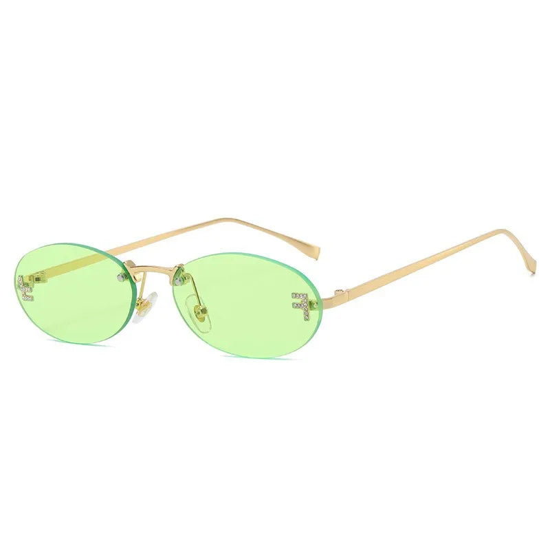 NEW Luxury Brand Quality Sunglasses | Cat Eye Small Sun Glasses for Women | Rimless Eyewear Retro Letter Oval F Sun Glasses UV400