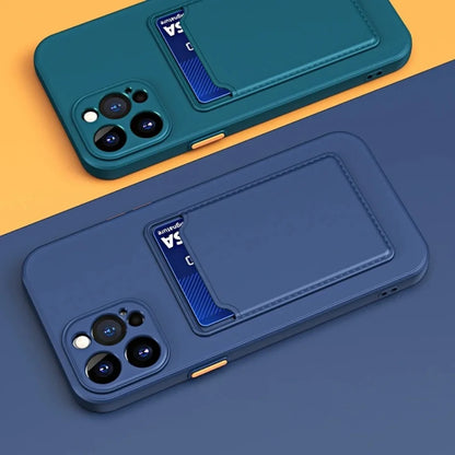 Luxury Soft Silicone Wallet Case with Card Slot, Protective Phone Cover for iPhone 17, 16, 15, 14, 13, 12, 11 Pro Max, Plus, Air & 16E